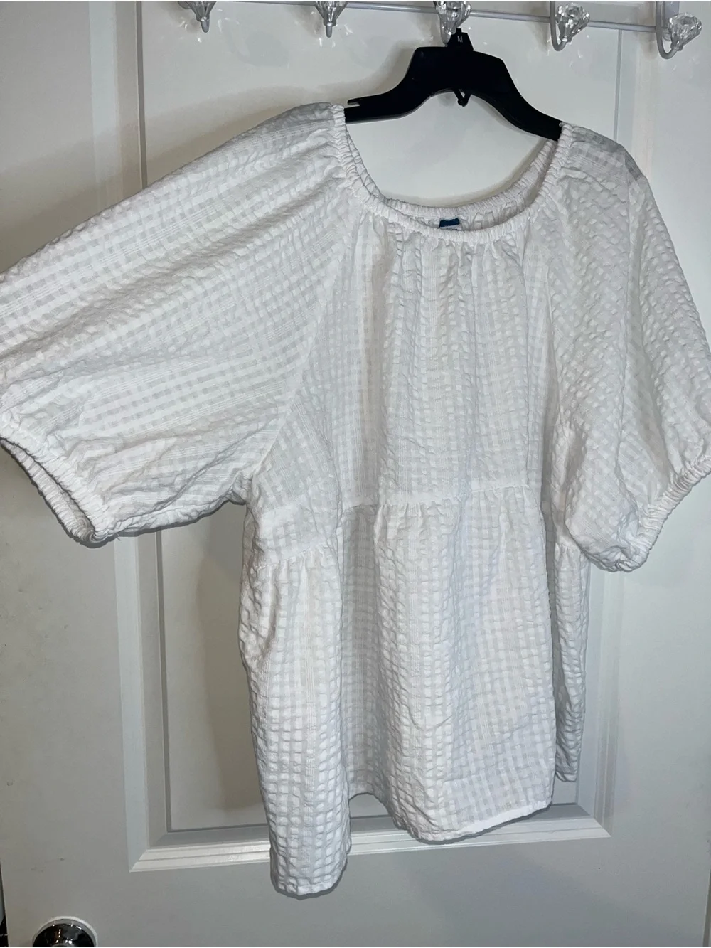 Old Navy Puff-Sleeve Seersucker Babydoll Swing Blouse Square Neck Elastic Sz XXL